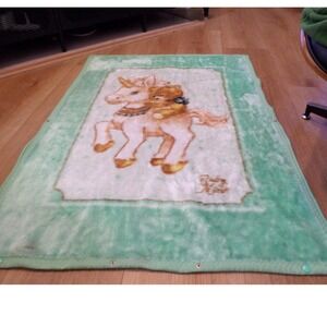 Vintage‎ Baby Mink Unicorn Bear Plush Blanket Baby Sleeper 41x31